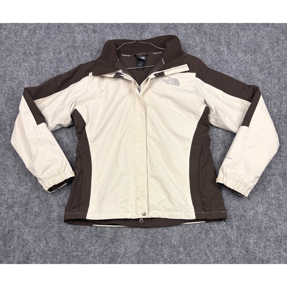 The North Face HyVent Jacket Womens Medium Brown Cream Fleece Lined Waterproof